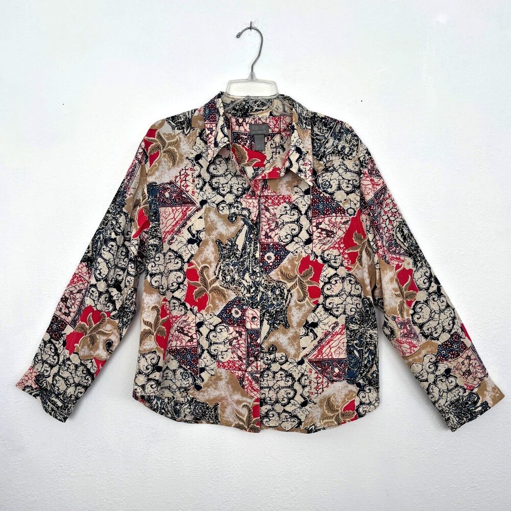 Chicos Womens Floral Button Up Size XL Blouse Shirt Casual Colorful Everyday